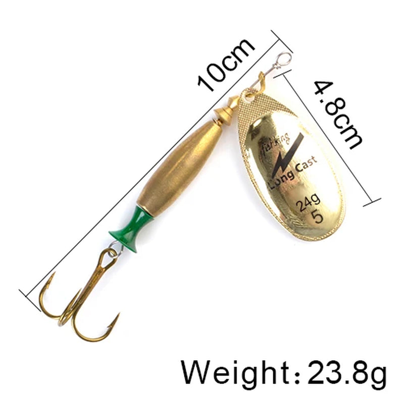 Long Cast Spinner Bait Fishing Lure 18G 24G Rotating Metal Spinbait Spoon Lures Pike with Treble Hooks Fishing Accessories