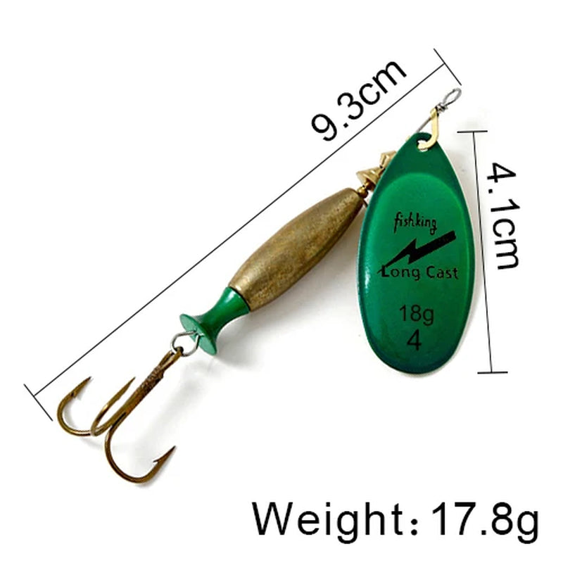 Long Cast Spinner Bait Fishing Lure 18G 24G Rotating Metal Spinbait Spoon Lures Pike with Treble Hooks Fishing Accessories