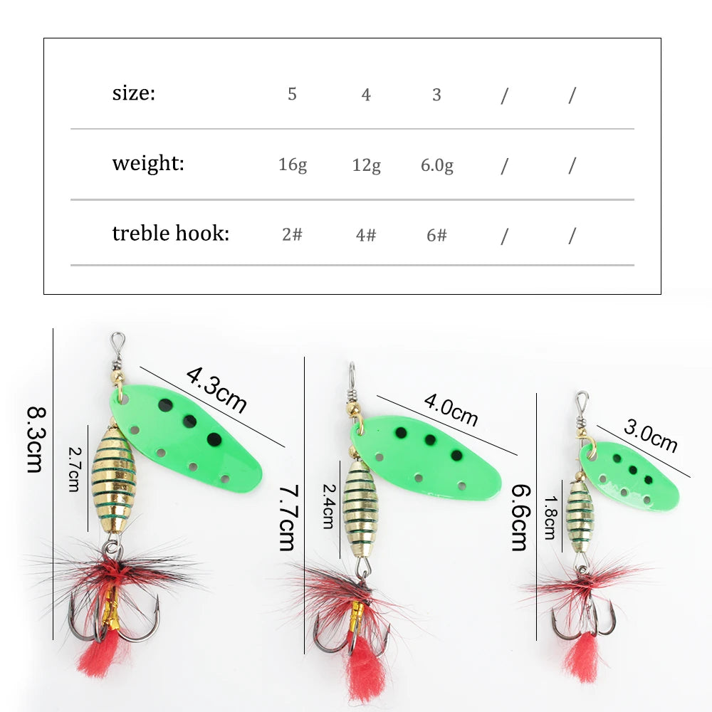 6G 12G 16G Metal Spinner Bait Fishing Lure with Treble Hook Hair Hard Artificial Bait Spinner Lure Sequin Bass Pike