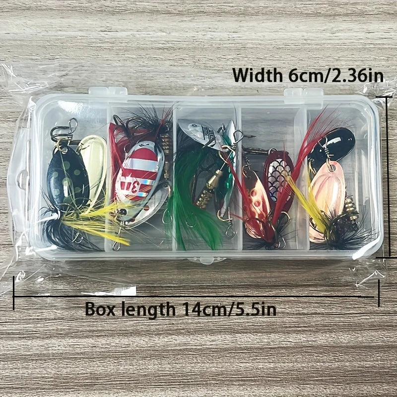 10Pcs Feathered Spinner Lure Kit with Box, High-Pitched Hook Fishing Baits, Lifelike Artificial Lures for Trout, Bass