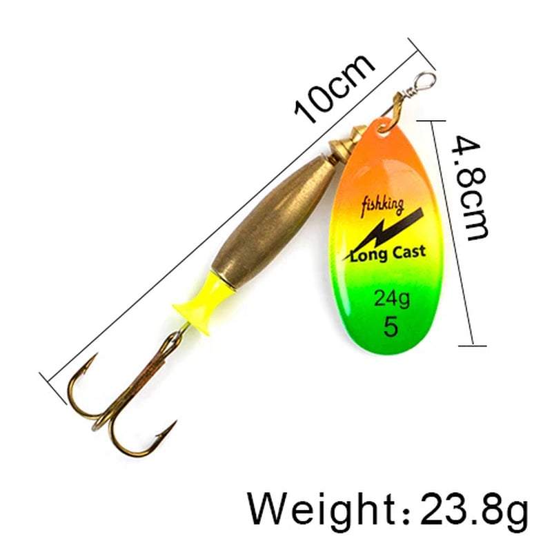 Long Cast Spinner Bait Fishing Lure 18G 24G Rotating Metal Spinbait Spoon Lures Pike with Treble Hooks Fishing Accessories