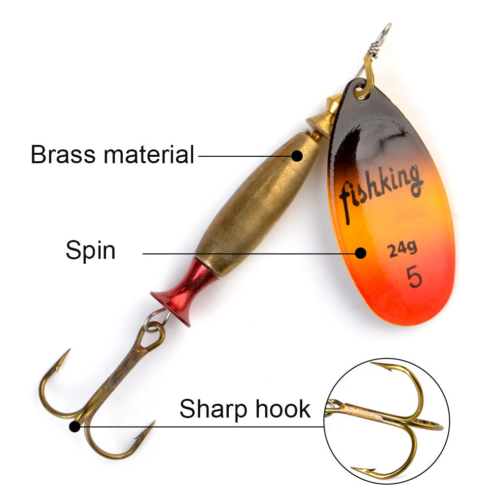 Long Cast Spinner Bait Fishing Lure 18G 24G Rotating Metal Spinbait Spoon Lures Pike with Treble Hooks Fishing Accessories