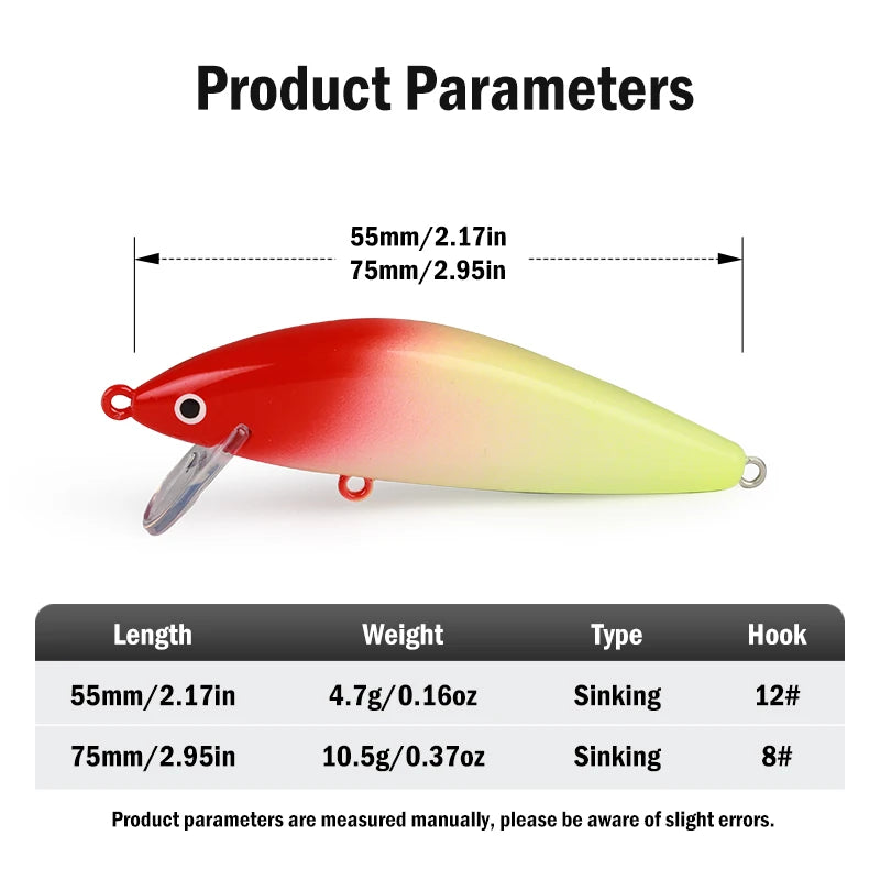 Sinking Minnow Fishing Lures 55Mm 4.7G 75Mm 10.5G Artificial Trout Lure Stream Lake Jerkbait Wobblers Hard Swimbaits