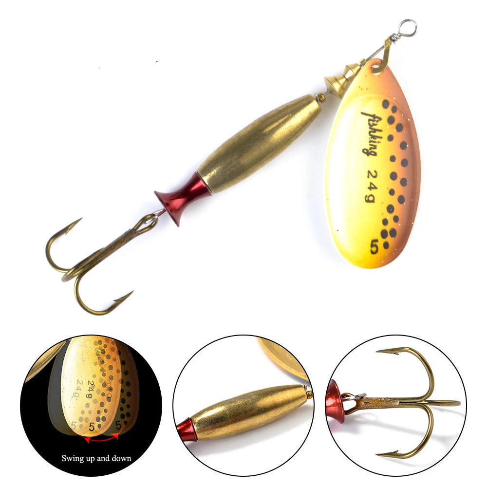 Long Cast Spinner Bait Fishing Lure 18G 24G Rotating Metal Spinbait Spoon Lures Pike with Treble Hooks Fishing Accessories