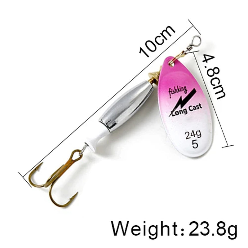 Long Cast Spinner Bait Fishing Lure 18G 24G Rotating Metal Spinbait Spoon Lures Pike with Treble Hooks Fishing Accessories
