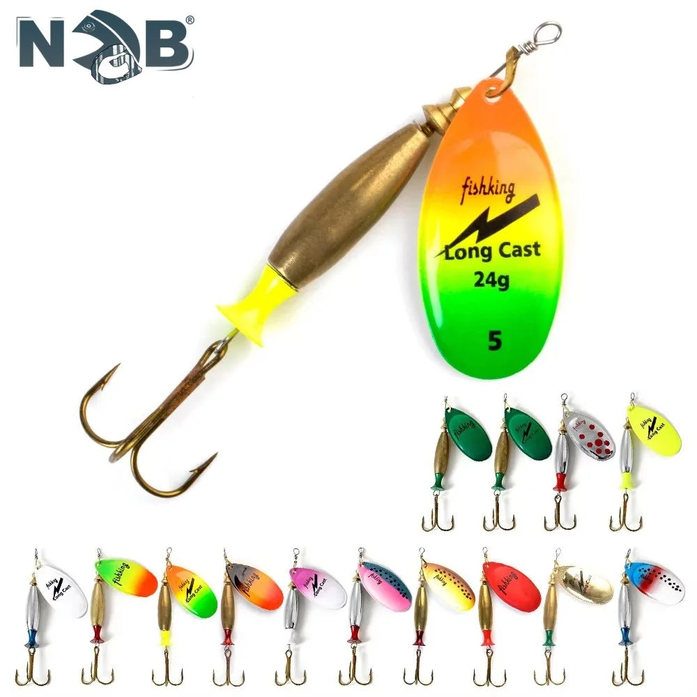 Long Cast Spinner Bait Fishing Lure 18G 24G Rotating Metal Spinbait Spoon Lures Pike with Treble Hooks Fishing Accessories