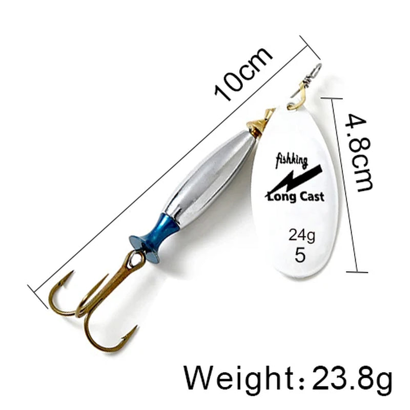 Long Cast Spinner Bait Fishing Lure 18G 24G Rotating Metal Spinbait Spoon Lures Pike with Treble Hooks Fishing Accessories