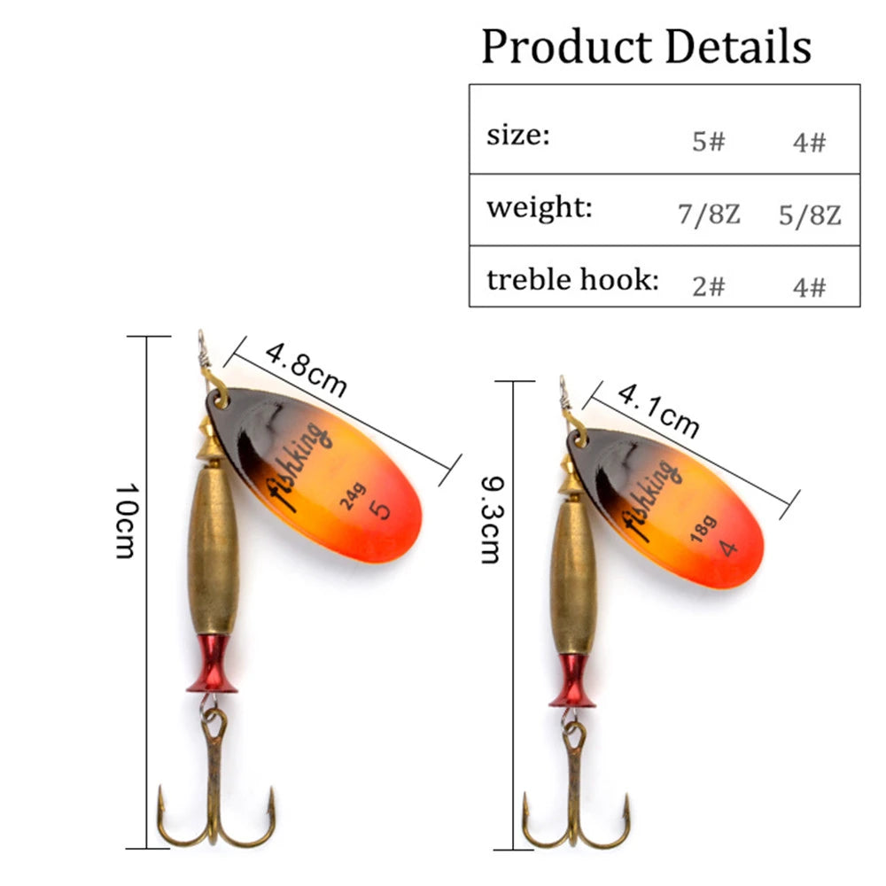 Long Cast Spinner Bait Fishing Lure 18G 24G Rotating Metal Spinbait Spoon Lures Pike with Treble Hooks Fishing Accessories