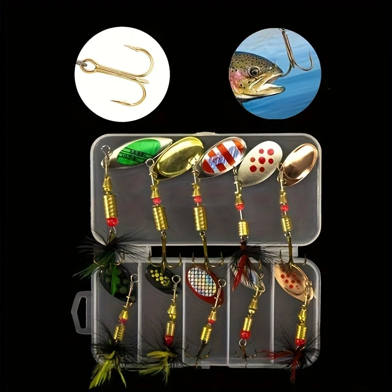 10Pcs Feathered Spinner Lure Kit with Box, High-Pitched Hook Fishing Baits, Lifelike Artificial Lures for Trout, Bass