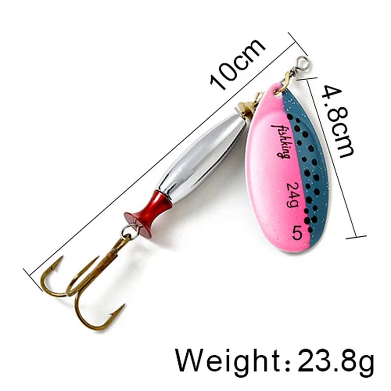Long Cast Spinner Bait Fishing Lure 18G 24G Rotating Metal Spinbait Spoon Lures Pike with Treble Hooks Fishing Accessories