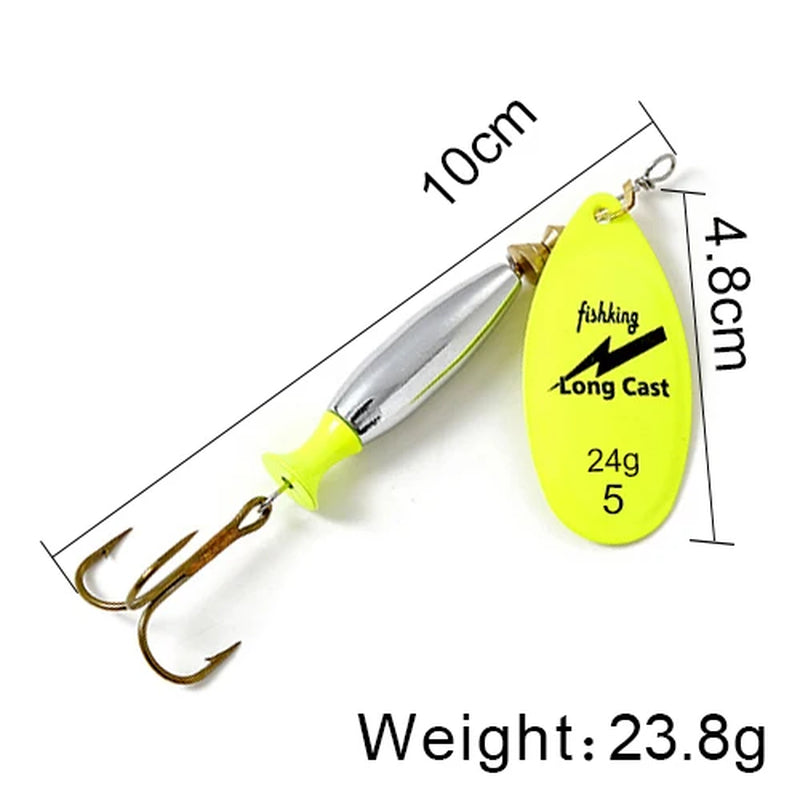 Long Cast Spinner Bait Fishing Lure 18G 24G Rotating Metal Spinbait Spoon Lures Pike with Treble Hooks Fishing Accessories