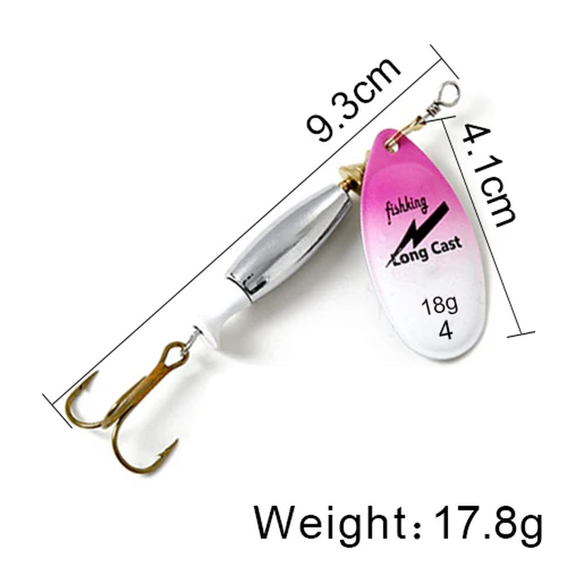 Long Cast Spinner Bait Fishing Lure 18G 24G Rotating Metal Spinbait Spoon Lures Pike with Treble Hooks Fishing Accessories