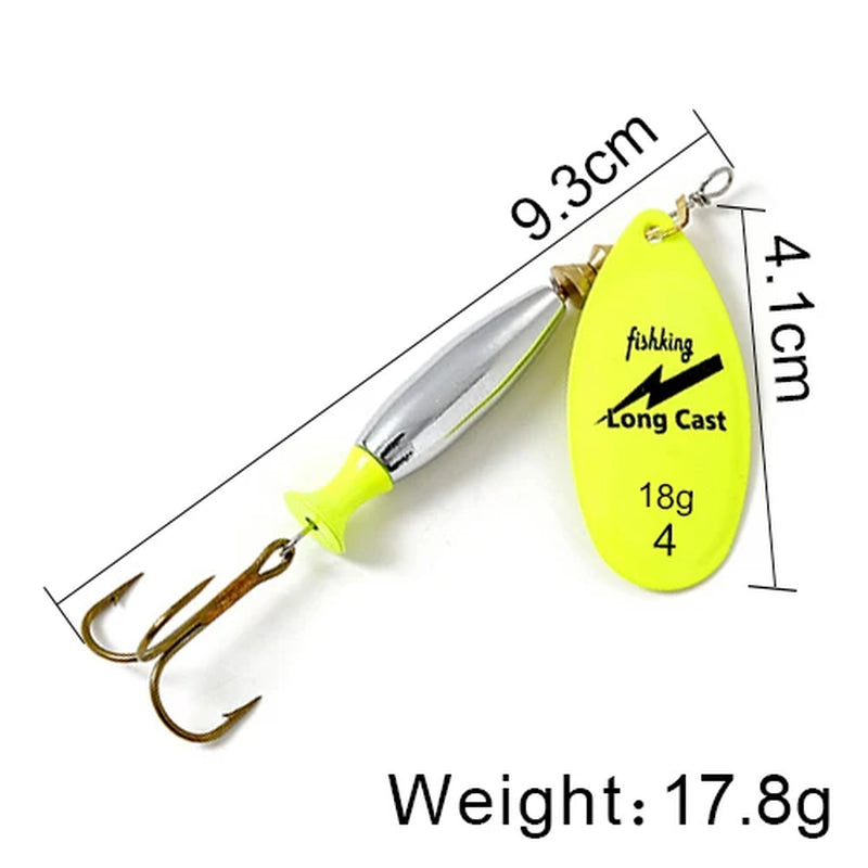Long Cast Spinner Bait Fishing Lure 18G 24G Rotating Metal Spinbait Spoon Lures Pike with Treble Hooks Fishing Accessories