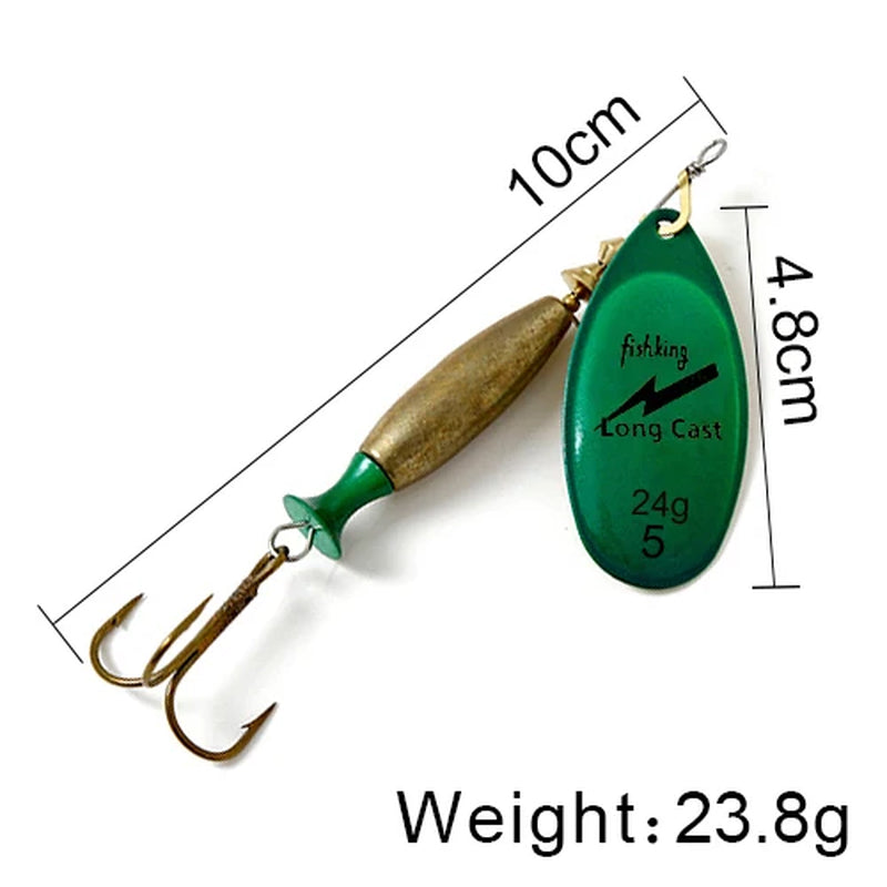Long Cast Spinner Bait Fishing Lure 18G 24G Rotating Metal Spinbait Spoon Lures Pike with Treble Hooks Fishing Accessories